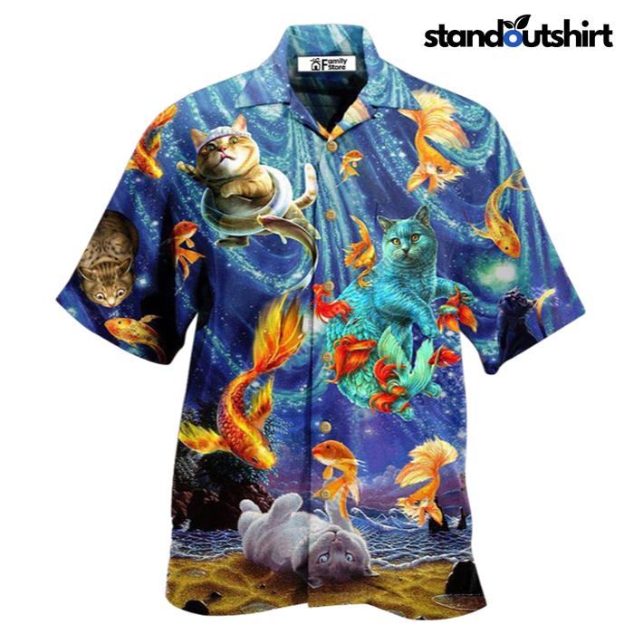 Cat Dream About Playing With Big Gold Fish Hawaiian Shirt