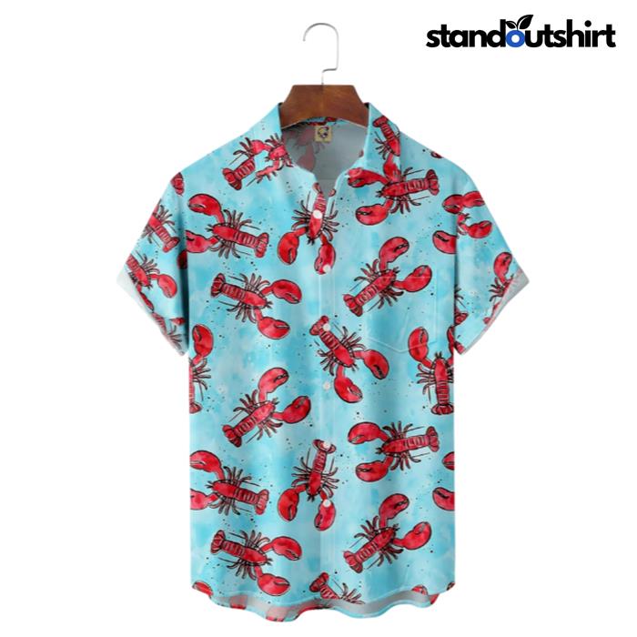 Red Lobster And Blue Ocean Hawaiian Shirt